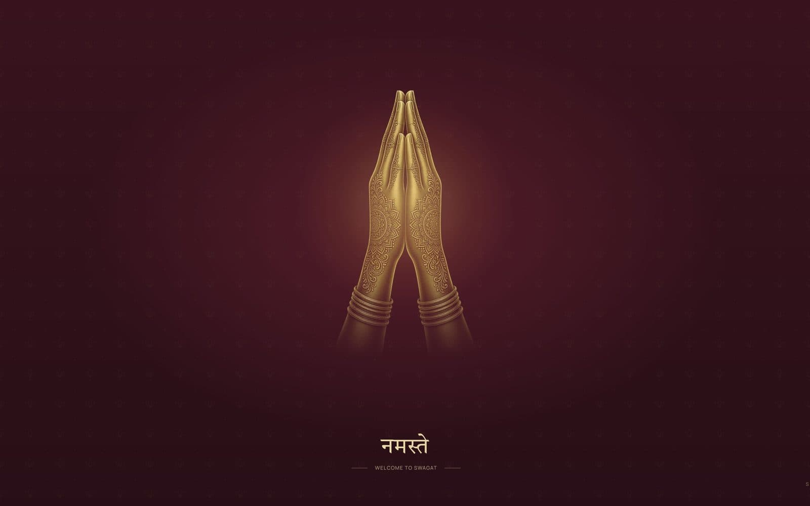 Swagat website loading screen with gold namaste hands