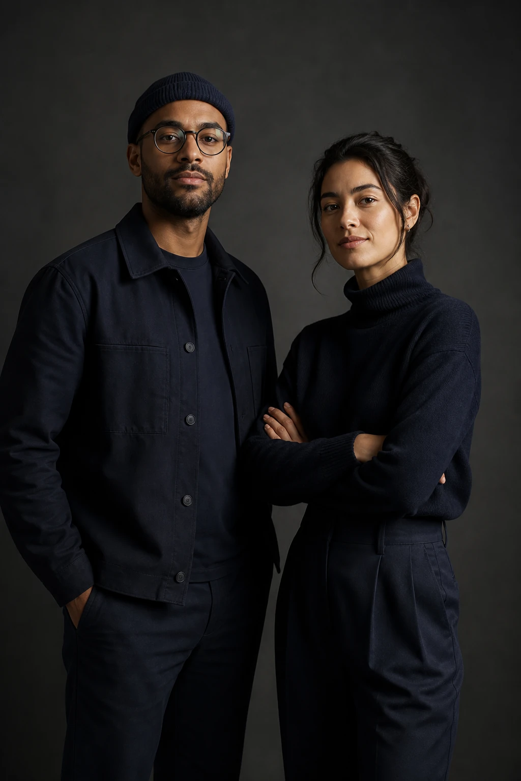 TrueCraft studio partners in a dark editorial portrait