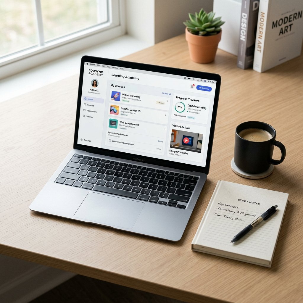 Student learning on a laptop with course interface — Atlas Learning online education platform