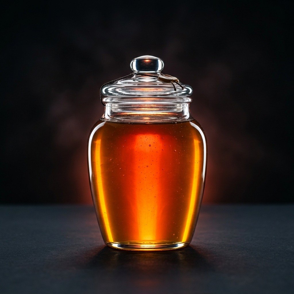 Golden honey in jar with honeycomb — Wild Nectar natural honey packaging